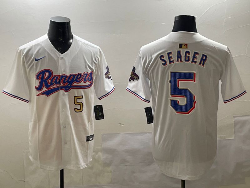 Men Texas Rangers #5 Seager White Gold Game 2025 Nike MLB Jersey style 2->texas rangers->MLB Jersey